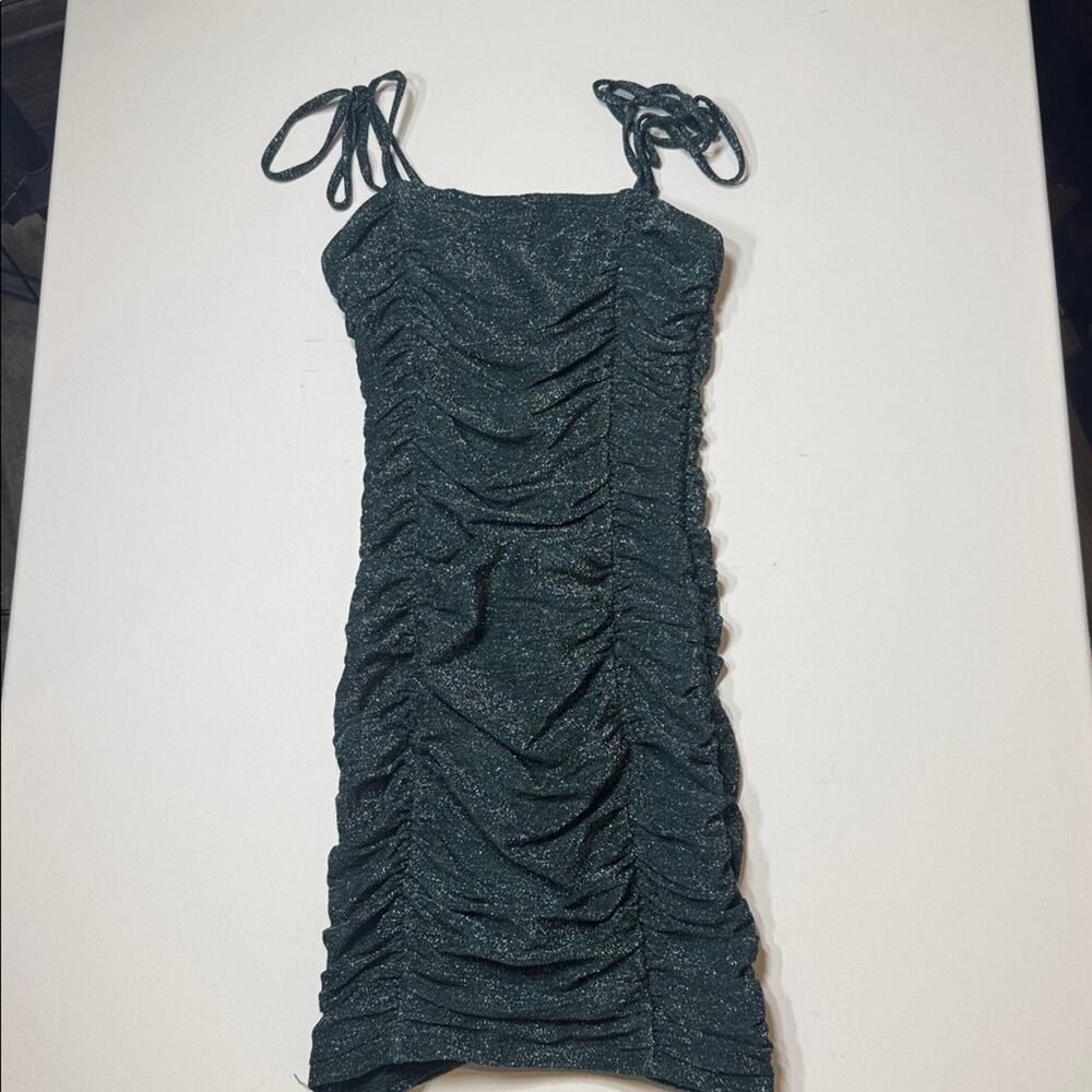 Jump Shimmering Green Ruched Mini Dress- Worn Once